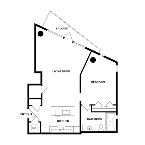 Floor plan for 1 bed, 1 bath, 942 sqft